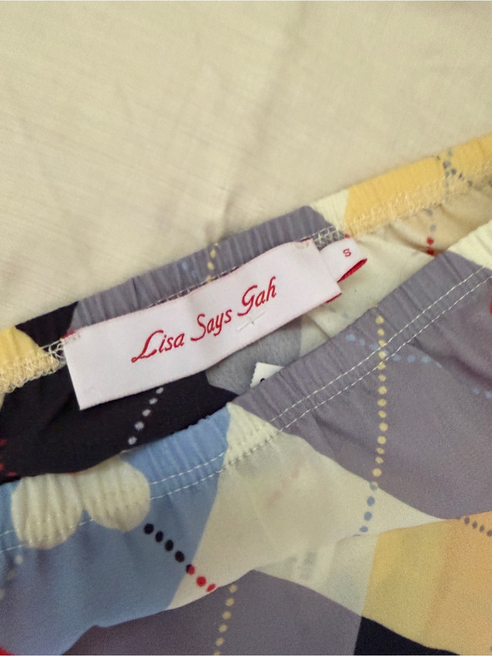 NWT Lisa Says Gah Multicolor Argyle Midi Skirt with Floral & Bow Motif - Picture 4 of 4